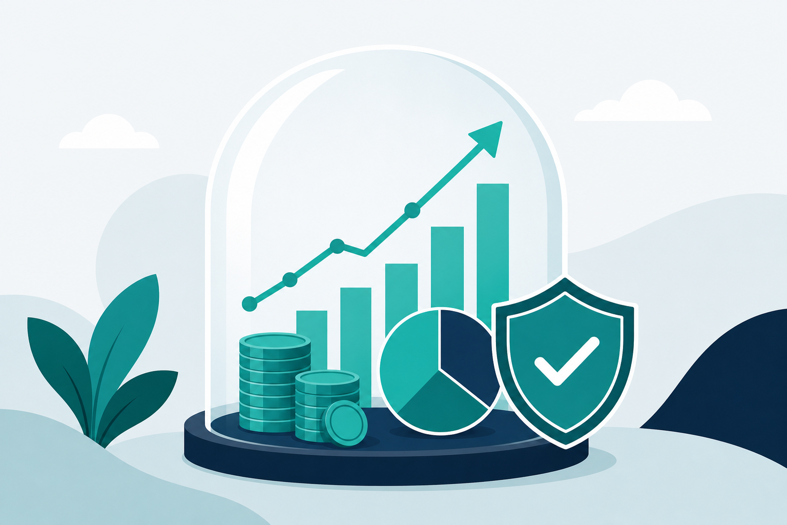 Growth chart and coins protected under a dome, representing segregated fund guarantees
